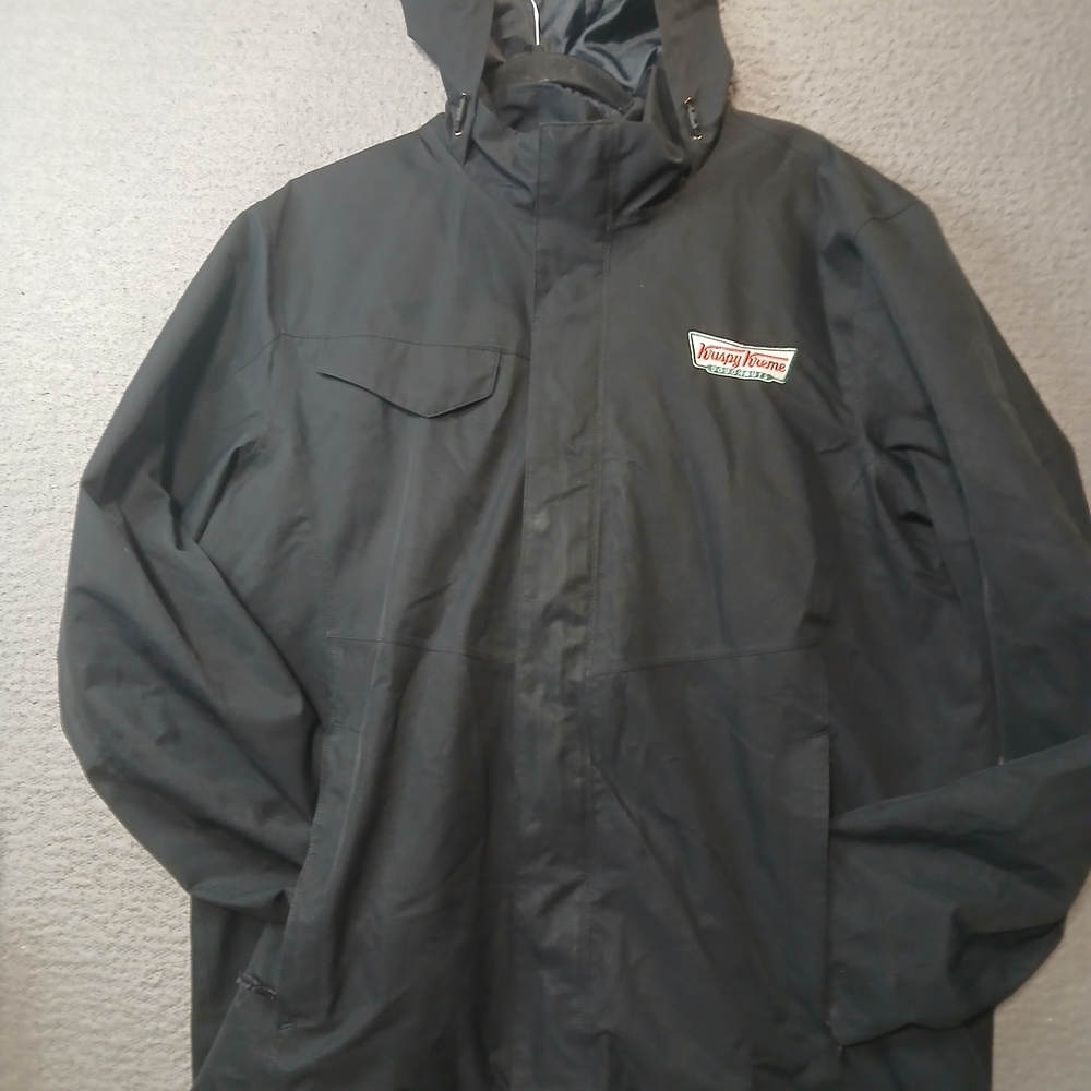 Krispy Kreme Coat Size L Hooded Black Light Weight